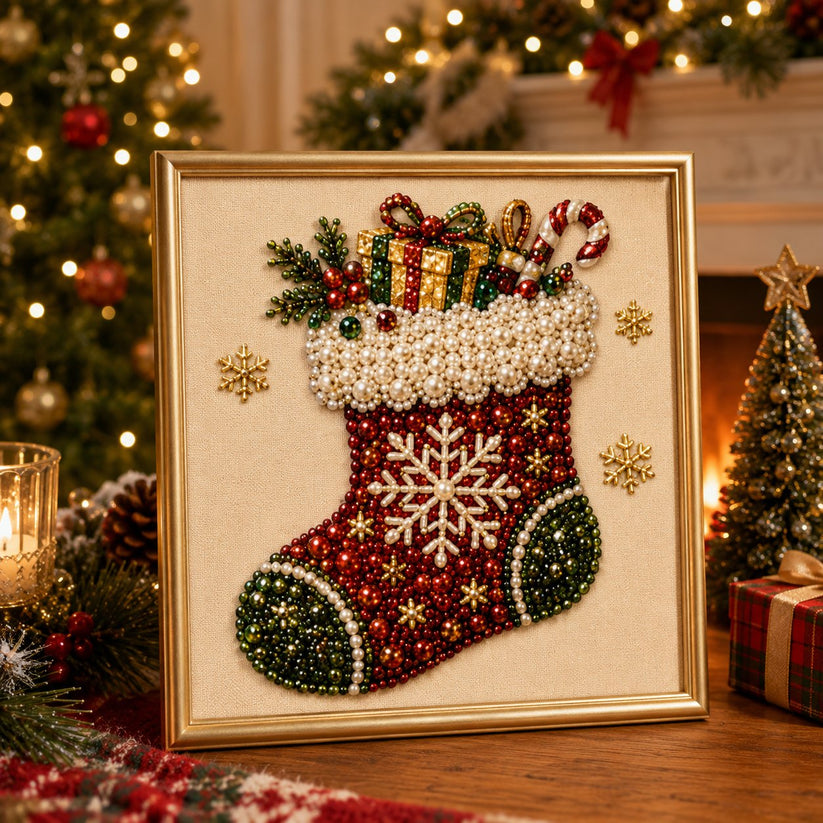 🎄🎅 Premium 3D-Perlen-Weihnachts-Wandkunst-Set | Luxuriöse beflockte Leinwand mit kratzfesten und lichtbeständigen Perlen für selbstgemachte Weihnachtsdekoration ⛄️❄️