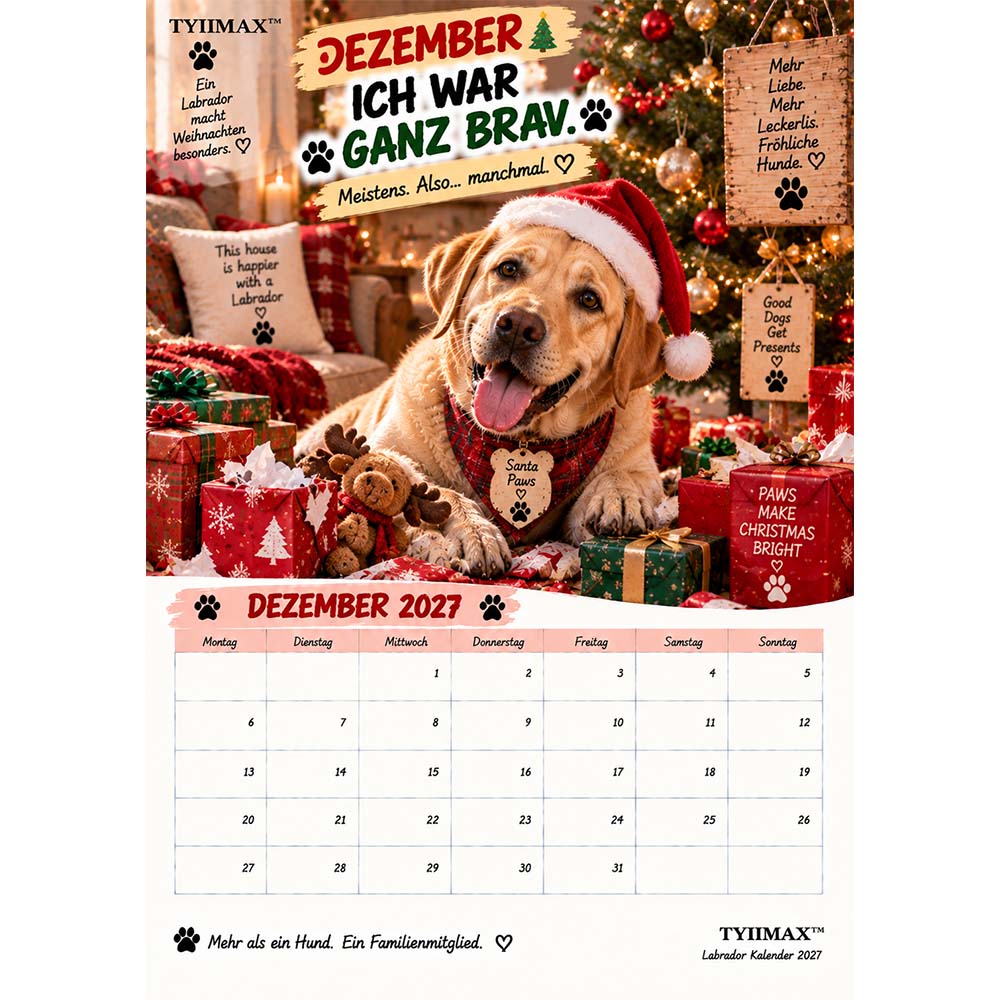 TYIIMAX™ Labrador Kalender 2027 – Lustiger Wandkalender für Labrador-Fans & Hundeliebhaber