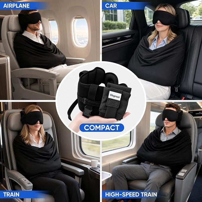 ✈️ TYII™ 3-in-1 Reisekissen mit Schlafmaske – Nackenstütze für Flugzeug, Auto & Zug