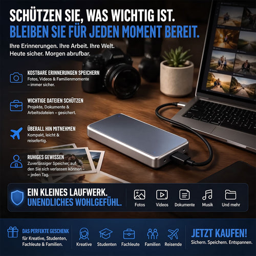 Tragbare externe SSD – Sichere deine Fotos, Videos und wichtigen Dateien