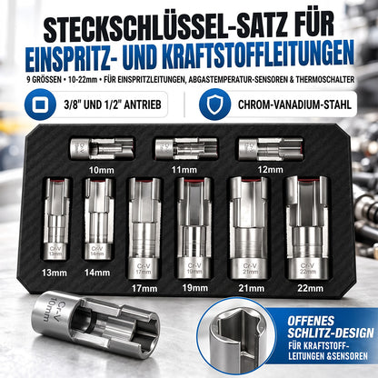 9-tlg. Injektor- & Sensor-Steckschlüsselsatz – 10–22 mm, offene Stecknüsse, 3/8" & 1/2" Antrieb