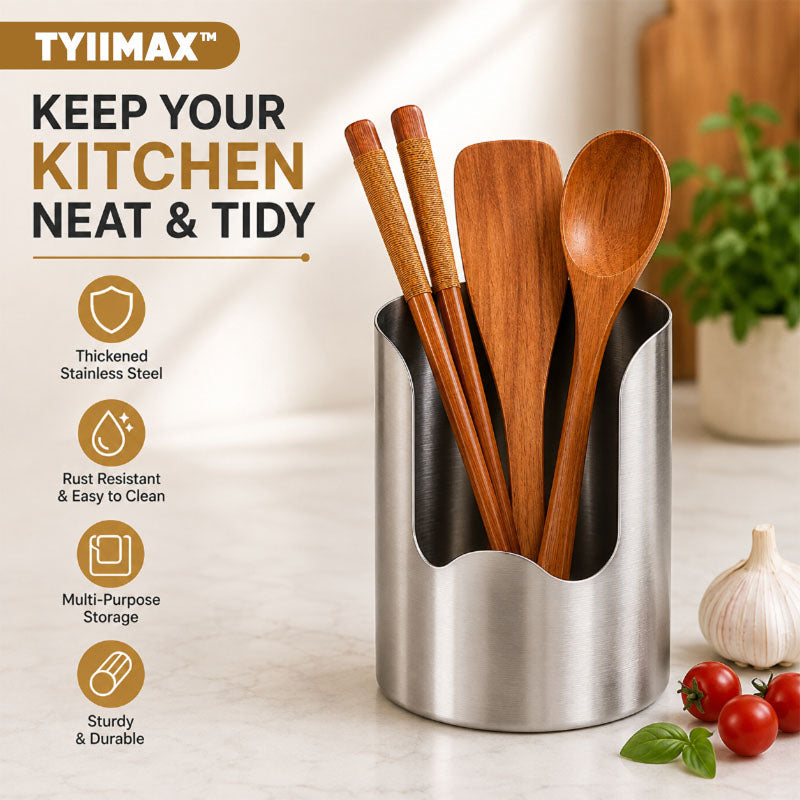 TYIIMAX™ Thickened Stainless Steel Utensil Holder – Rust-Resistant Kitchen Countertop Organizer for Spoons, Spatulas, Chopsticks & Multi-Purpose Storage
