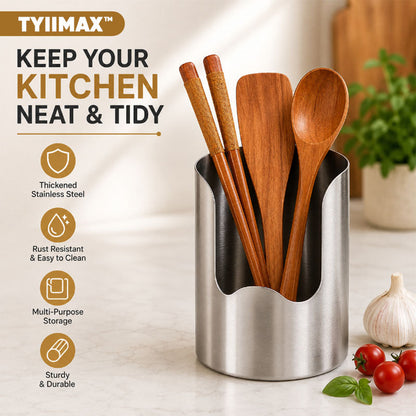 TYIIMAX™ Thickened Stainless Steel Utensil Holder – Rust-Resistant Kitchen Countertop Organizer for Spoons, Spatulas, Chopsticks & Multi-Purpose Storage
