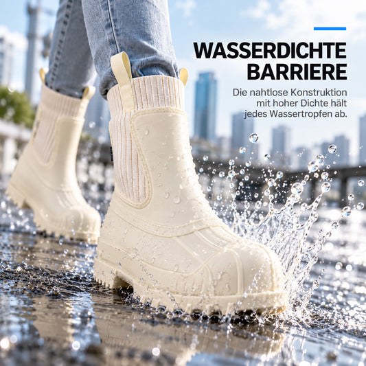 Martin-Regenstiefel für Damen, modische, wasserdichte Schuhe in Wadenhöhe, rutschfeste, bequeme Regenstiefel aus Flyknit-Material und Gummi