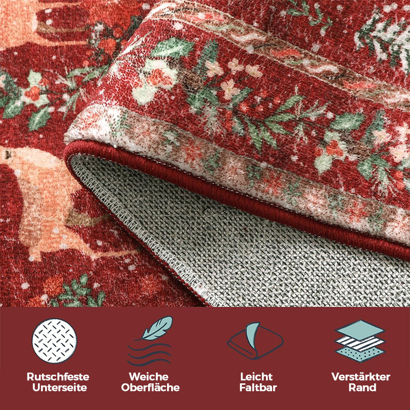 🎄Weihnachtsteppich mit Rentieren und Weihnachtsmann