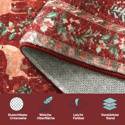 🎄Weihnachtsteppich mit Rentieren und Weihnachtsmann