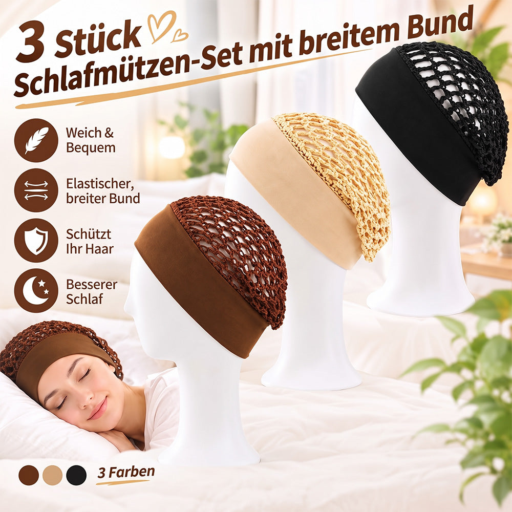 TYIIMAX™ 3-teiliges Nachthauben-Set aus Stretch-Satin – Haarhaube mit breiter Krempe für die nächtliche Haarpflege