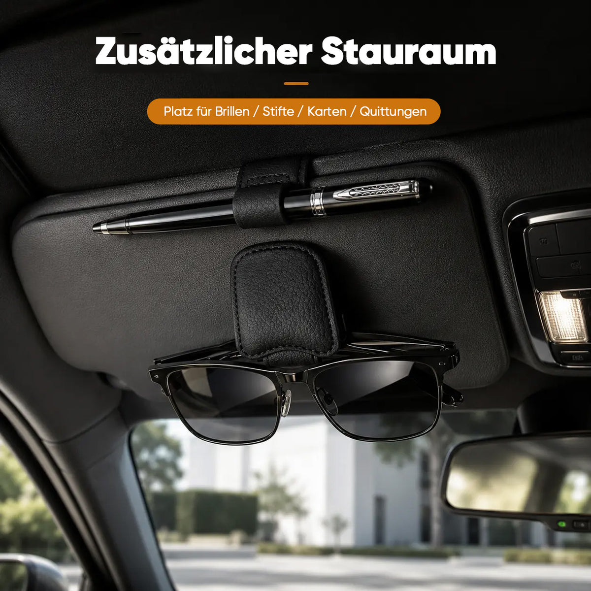 TYII™ Magnetischer Sonnenblenden-Brillenhalter für das Auto – Brillenclip aus Leder & Multifunktions-Organizer