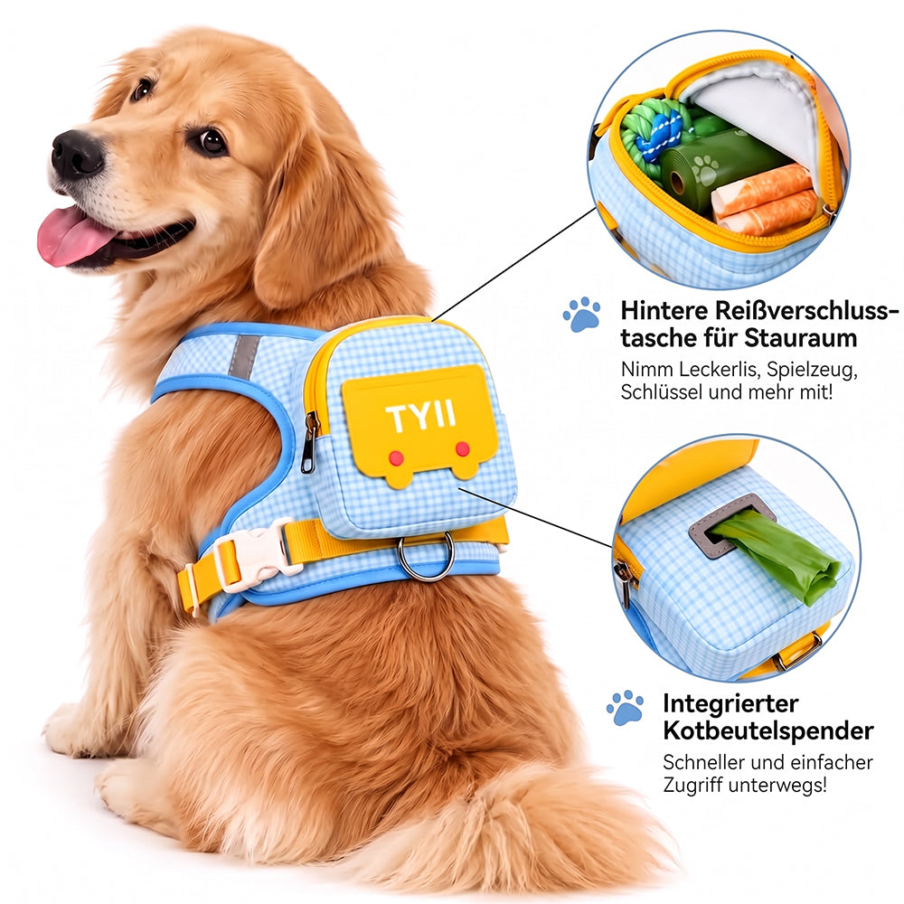 TYIIMAX™ Hunde-Rucksackweste mit Borstenmuster (inkl. Leine) – Leichte, stoßfeste Hundeweste mit Aufbewahrungstaschen und reflektierendem, atmungsaktivem Design