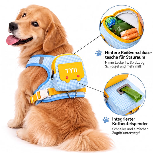 TYIIMAX™ Hunde-Rucksackweste mit Borstenmuster (inkl. Leine) – Leichte, stoßfeste Hundeweste mit Aufbewahrungstaschen und reflektierendem, atmungsaktivem Design