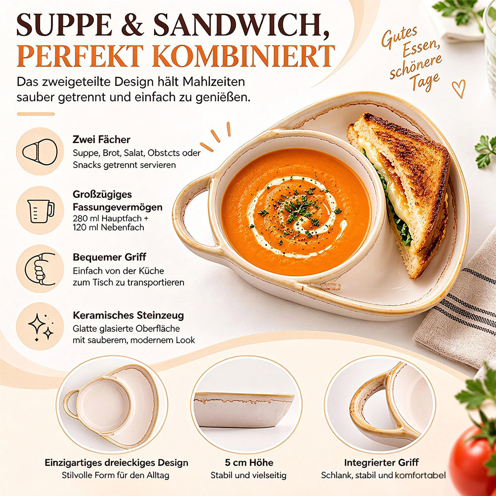 Keramik-Suppen- und Toastie-Schale mit Griffen – Rustikale Reaktivglasur