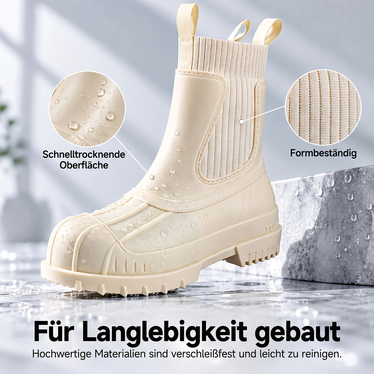 Martin-Regenstiefel für Damen, modische, wasserdichte Schuhe in Wadenhöhe, rutschfeste, bequeme Regenstiefel aus Flyknit-Material und Gummi