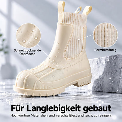 Martin-Regenstiefel für Damen, modische, wasserdichte Schuhe in Wadenhöhe, rutschfeste, bequeme Regenstiefel aus Flyknit-Material und Gummi
