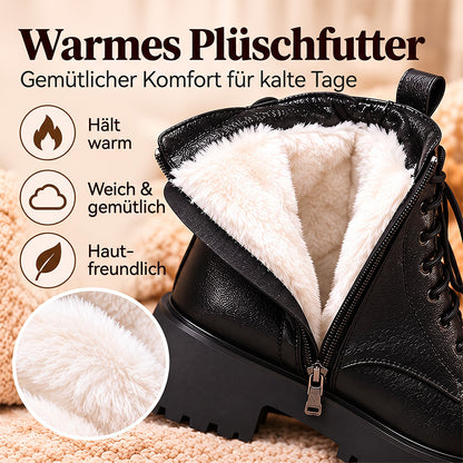 Damen Winterstiefeletten mit Warmfutter – Schnürboots mit Reißverschluss und Blockabsatz