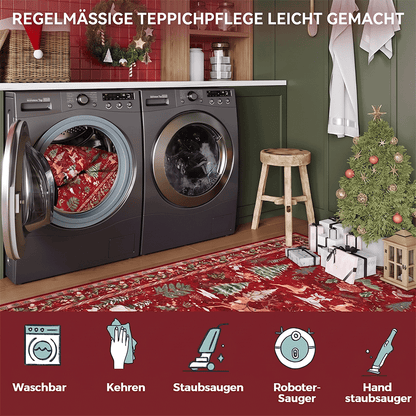 🎄Weihnachtsteppich mit Rentieren und Weihnachtsmann