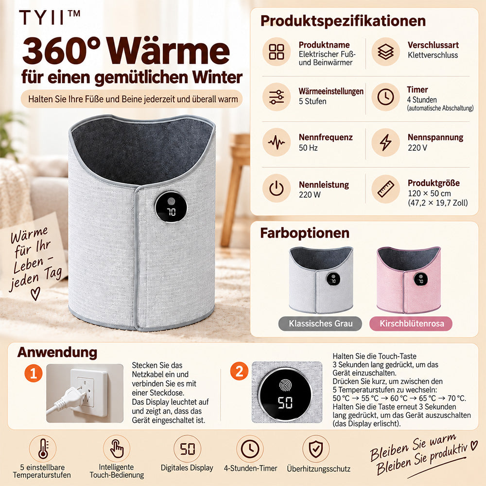 TYII™ 360°-Elektro-Fuß- und Beinwärmer – Heizung für den Schreibtisch mit 5 Stufen und Digitalanzeige