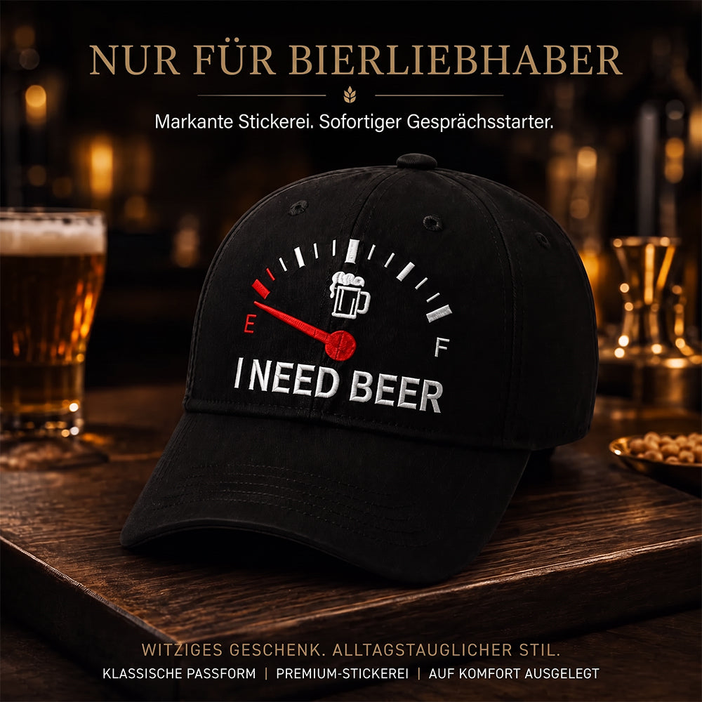 🍺 ‘I NEED BEER’ Bestickte Baseballkappe – Unisex-Modell, verstellbar, im Vintage-Wasch-Look