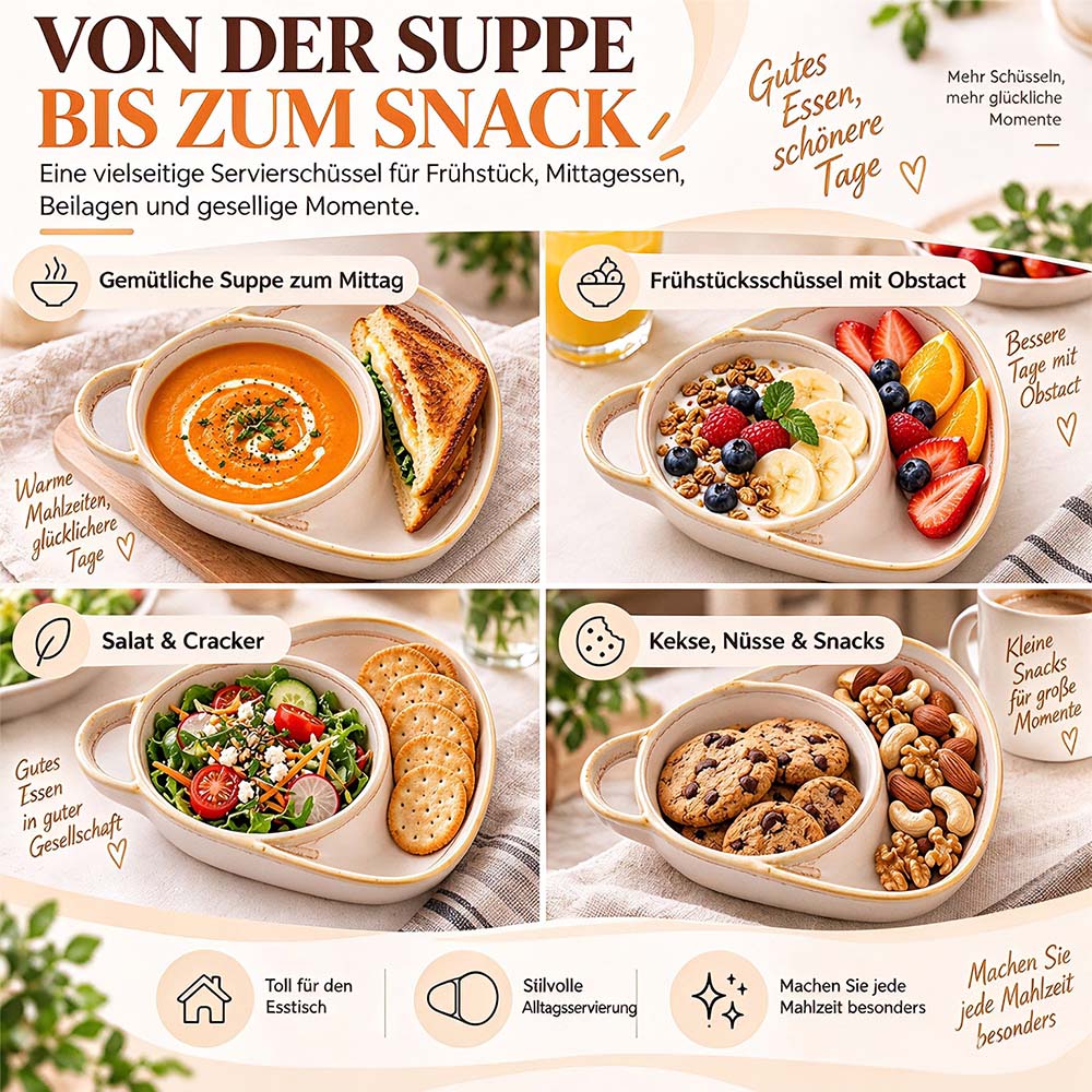 Keramik-Suppen- und Toastie-Schale mit Griffen – Rustikale Reaktivglasur