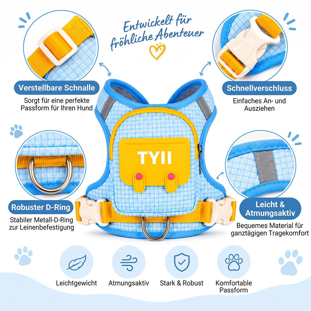 TYIIMAX™ Hunde-Rucksackweste mit Borstenmuster (inkl. Leine) – Leichte, stoßfeste Hundeweste mit Aufbewahrungstaschen und reflektierendem, atmungsaktivem Design