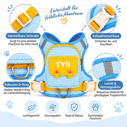 TYIIMAX™ Hunde-Rucksackweste mit Borstenmuster (inkl. Leine) – Leichte, stoßfeste Hundeweste mit Aufbewahrungstaschen und reflektierendem, atmungsaktivem Design