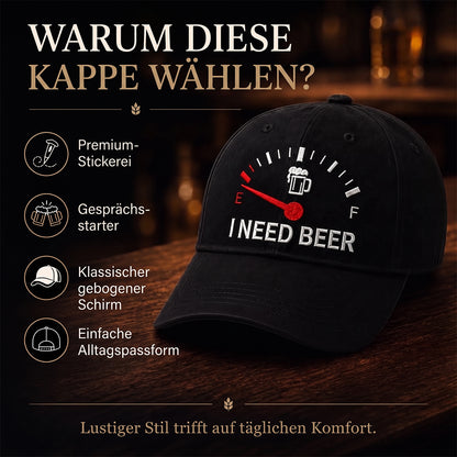 🍺 ‘I NEED BEER’ Bestickte Baseballkappe – Unisex-Modell, verstellbar, im Vintage-Wasch-Look