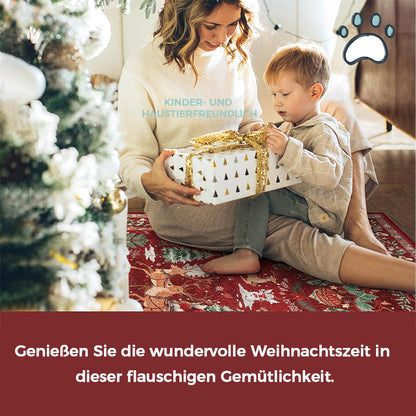 🎄Weihnachtsteppich mit Rentieren und Weihnachtsmann