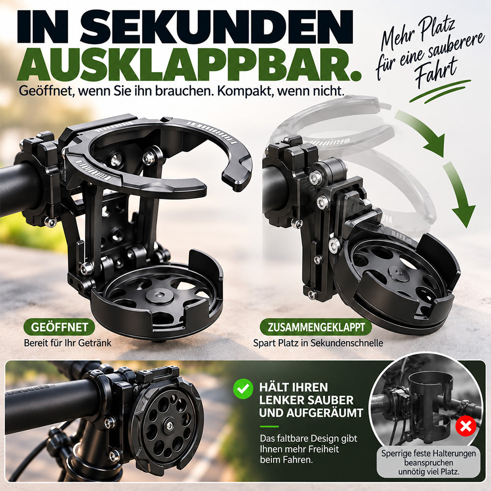 🚴 Faltbarer, um 360° drehbarer Fahrrad-Getränkehalter – Verstellbarer, platzsparender Getränkehalter