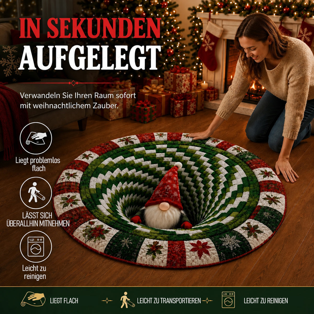 🎄 Weihnachtsteppich mit optischer 3D-Täuschung