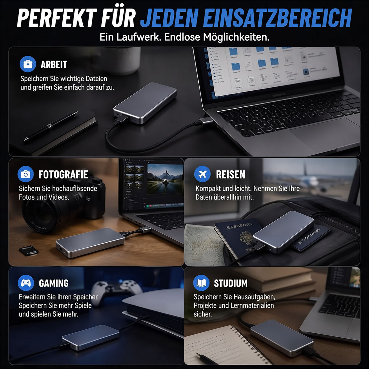 Tragbare externe SSD – Sichere deine Fotos, Videos und wichtigen Dateien