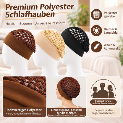 TYIIMAX™ 3-teiliges Nachthauben-Set aus Stretch-Satin – Haarhaube mit breiter Krempe für die nächtliche Haarpflege