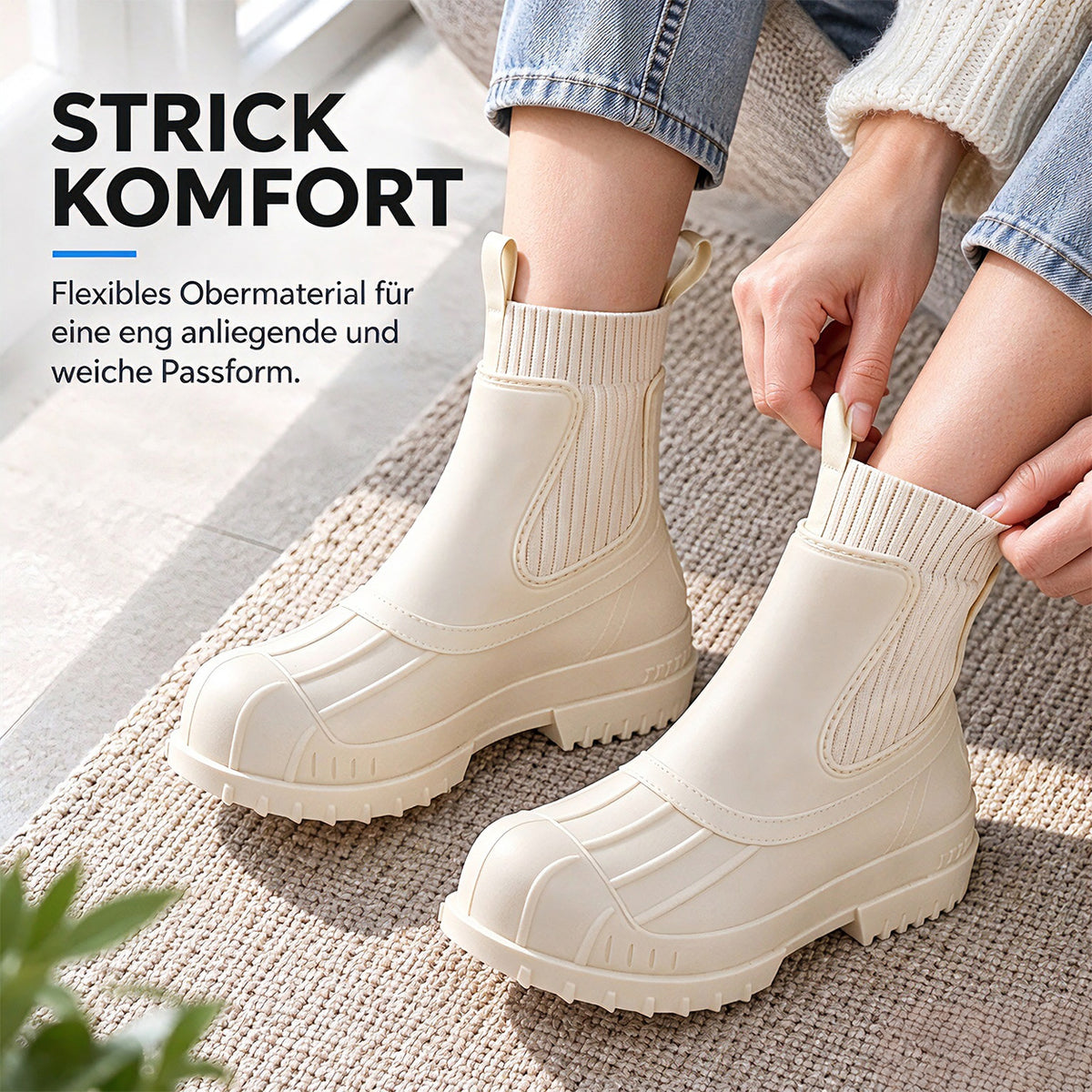 Martin-Regenstiefel für Damen, modische, wasserdichte Schuhe in Wadenhöhe, rutschfeste, bequeme Regenstiefel aus Flyknit-Material und Gummi