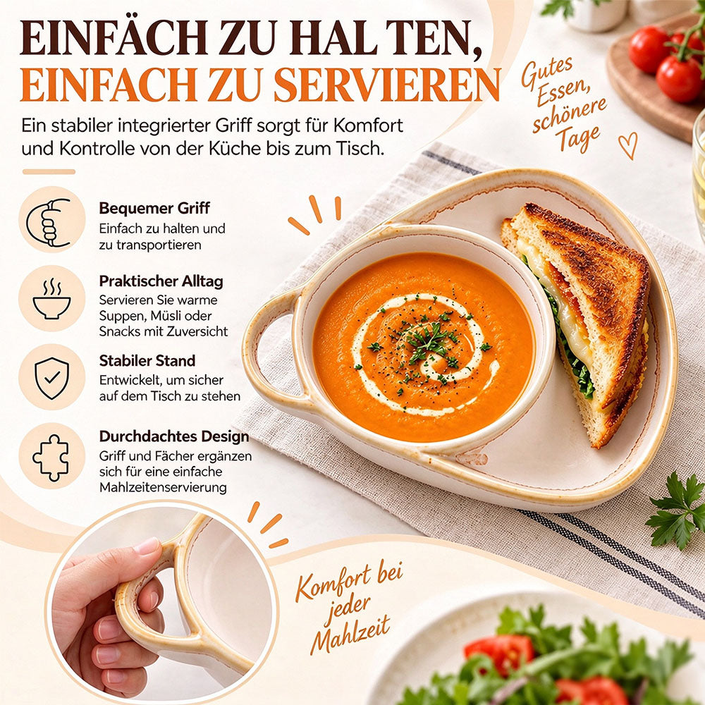Keramik-Suppen- und Toastie-Schale mit Griffen – Rustikale Reaktivglasur