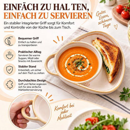 Keramik-Suppen- und Toastie-Schale mit Griffen – Rustikale Reaktivglasur