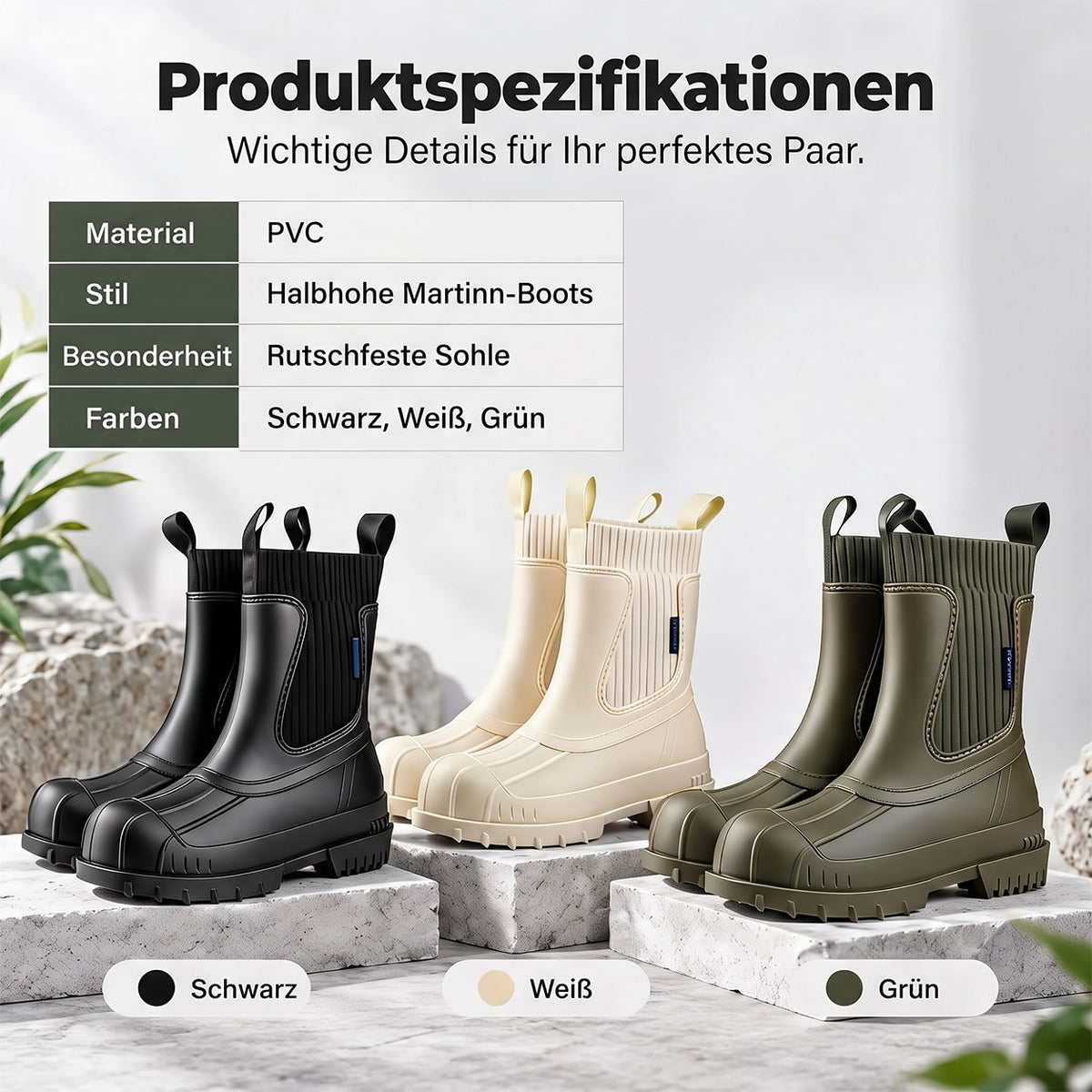 Martin-Regenstiefel für Damen, modische, wasserdichte Schuhe in Wadenhöhe, rutschfeste, bequeme Regenstiefel aus Flyknit-Material und Gummi