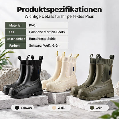 Martin-Regenstiefel für Damen, modische, wasserdichte Schuhe in Wadenhöhe, rutschfeste, bequeme Regenstiefel aus Flyknit-Material und Gummi