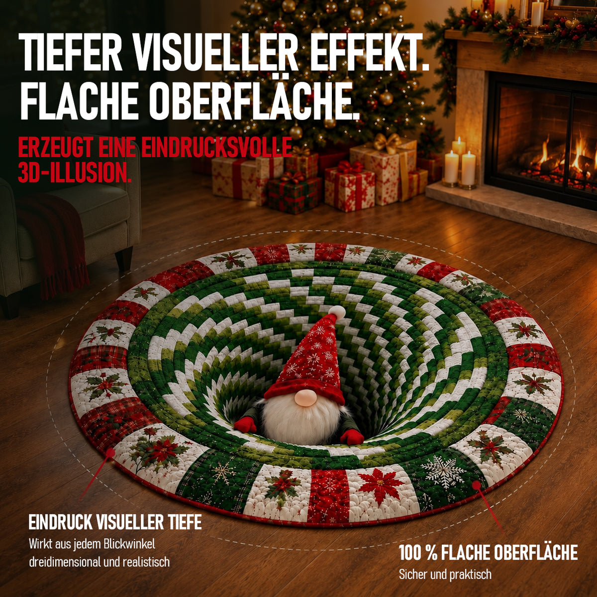 🎄 Weihnachtsteppich mit optischer 3D-Täuschung