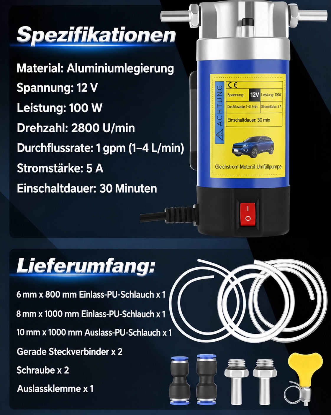 12V 100W Hochleistungs-Ölpumpe mit Selbstansaugung