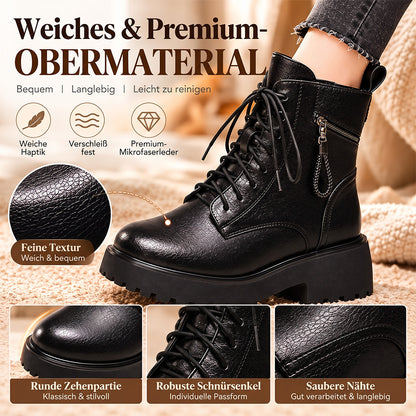 Damen Winterstiefeletten mit Warmfutter – Schnürboots mit Reißverschluss und Blockabsatz