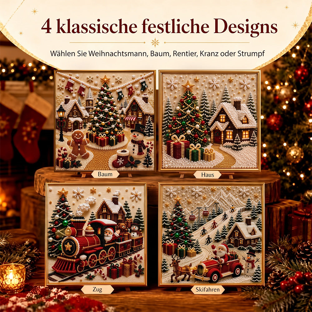 🎄🎅 Premium 3D-Perlen-Weihnachts-Wandkunst-Set | Luxuriöse beflockte Leinwand mit kratzfesten und lichtbeständigen Perlen für selbstgemachte Weihnachtsdekoration ⛄️❄️