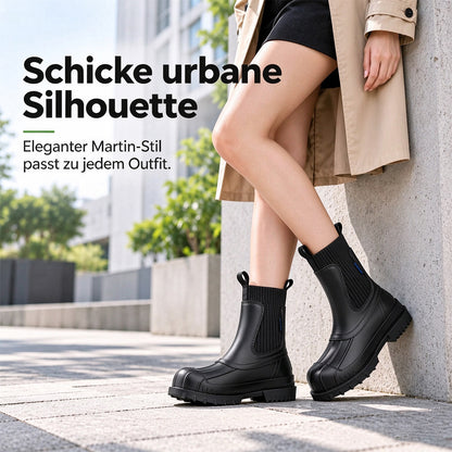 Martin-Regenstiefel für Damen, modische, wasserdichte Schuhe in Wadenhöhe, rutschfeste, bequeme Regenstiefel aus Flyknit-Material und Gummi