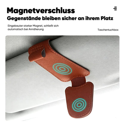 TYII™ Magnetischer Sonnenblenden-Brillenhalter für das Auto – Brillenclip aus Leder & Multifunktions-Organizer