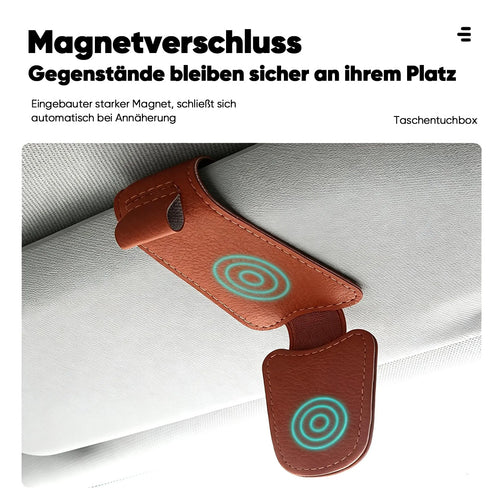 TYII™ Magnetischer Sonnenblenden-Brillenhalter für das Auto – Brillenclip aus Leder & Multifunktions-Organizer