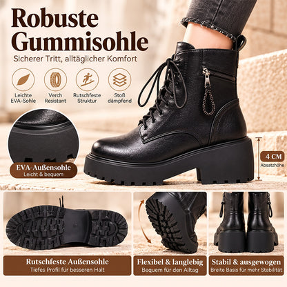 Damen Winterstiefeletten mit Warmfutter – Schnürboots mit Reißverschluss und Blockabsatz