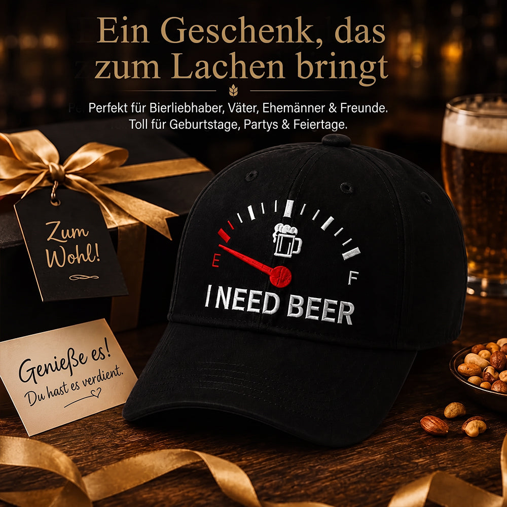 🍺 ‘I NEED BEER’ Bestickte Baseballkappe – Unisex-Modell, verstellbar, im Vintage-Wasch-Look