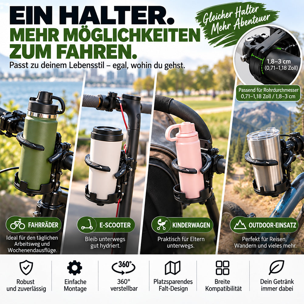 🚴 Faltbarer, um 360° drehbarer Fahrrad-Getränkehalter – Verstellbarer, platzsparender Getränkehalter