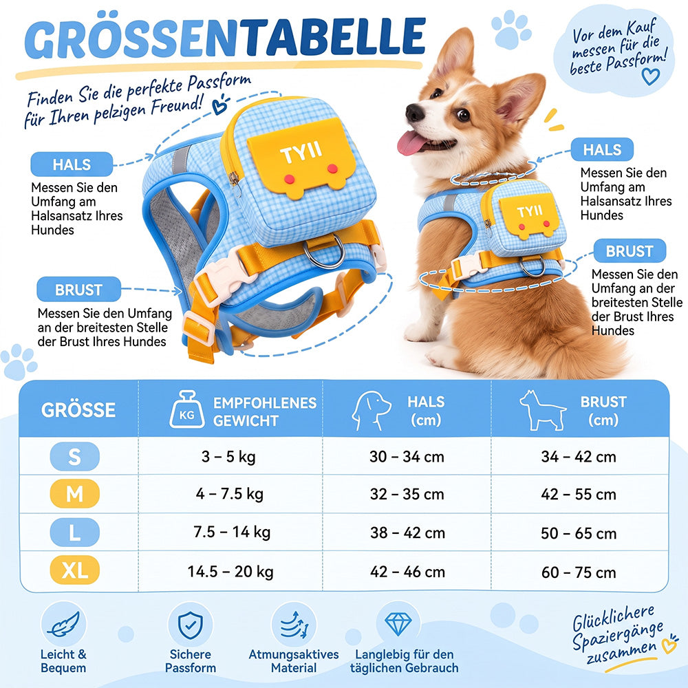 TYIIMAX™ Hunde-Rucksackweste mit Borstenmuster (inkl. Leine) – Leichte, stoßfeste Hundeweste mit Aufbewahrungstaschen und reflektierendem, atmungsaktivem Design