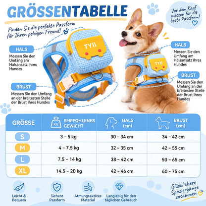 TYIIMAX™ Hunde-Rucksackweste mit Borstenmuster (inkl. Leine) – Leichte, stoßfeste Hundeweste mit Aufbewahrungstaschen und reflektierendem, atmungsaktivem Design