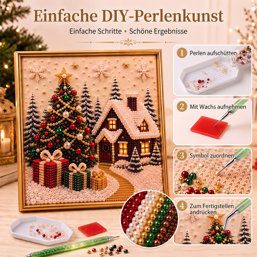 🎄🎅 Premium 3D-Perlen-Weihnachts-Wandkunst-Set | Luxuriöse beflockte Leinwand mit kratzfesten und lichtbeständigen Perlen für selbstgemachte Weihnachtsdekoration ⛄️❄️