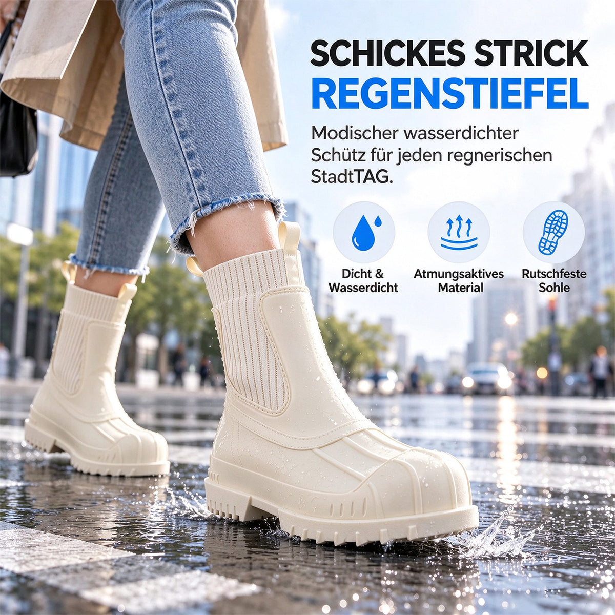 Martin-Regenstiefel für Damen, modische, wasserdichte Schuhe in Wadenhöhe, rutschfeste, bequeme Regenstiefel aus Flyknit-Material und Gummi