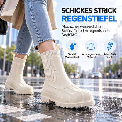Martin-Regenstiefel für Damen, modische, wasserdichte Schuhe in Wadenhöhe, rutschfeste, bequeme Regenstiefel aus Flyknit-Material und Gummi